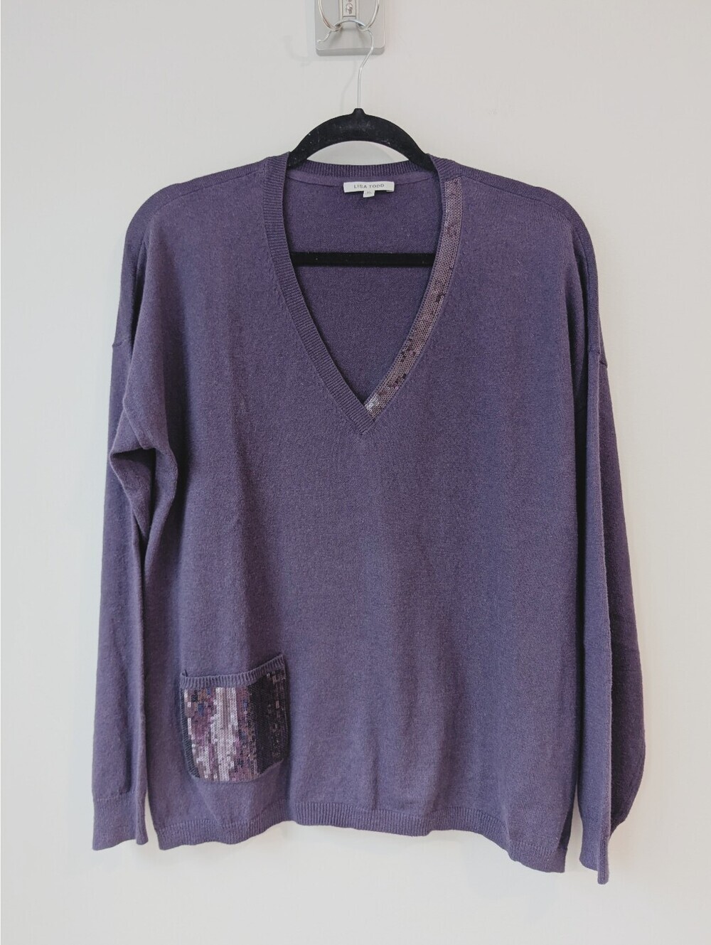Lisa Todd Cashmere Blend V Neck Sequin Sweater